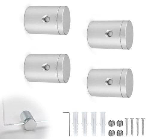 WJUAN 4 Stück Glasklemme, Aluminiumlegierung Spiegelhalter mit Schrauben, Wandbefestigung Glashalter, Modernes Design, Kann 6 mm Dicke Glasbilder, Acrylglas, Spritzschutz, Spiegel Klemmen