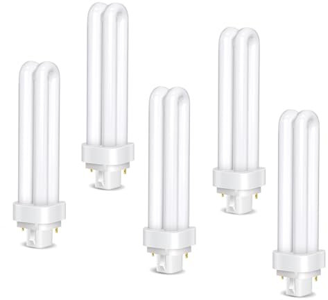 Pack de 5 Bombillas G24d-3, 2-Pin PLC Tubo 26W, Luz Blanca Fría 6500K, 1600LM, Tubo de Doble Vuelta 2U, Lámpara Fluorescente de Bajo Consumo de Alta Eficiencia, Apto Para Cocina, Dormitorio, Comedor