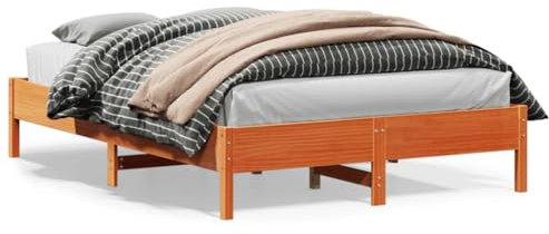 vidaXL Massivholzbett, Holzbett Bett für Schlafzimmer, Bettgestell Bettrahmen mit Lattenrost, Doppelbett Schlafzimmerbett, Wachsbraun 150x200cm Kiefer