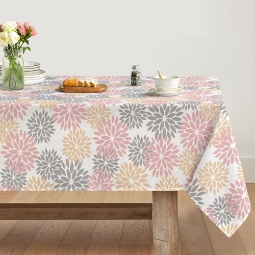 Artoid Mode Blumen Rosa Dahlien Herbst Tischdecke 140x220 cm, Saisonnal Fall Fleckschutz Tischwäsche Küche Dekoration Urlaub Party Dekor