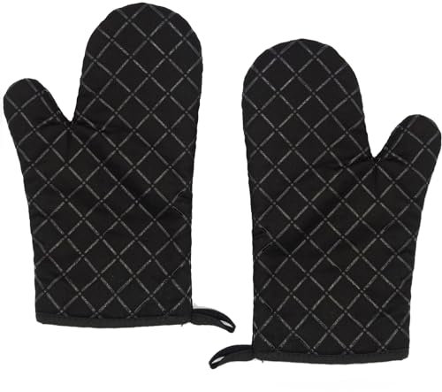 Oven Gloves, Oven Mitts, Oven Gloves Heat Resistant, 1 Pair Black Non-Slip Cooking Gloves for Kitchen, Cooking & Baking, Grilling, Handling Hot Pots & Pans