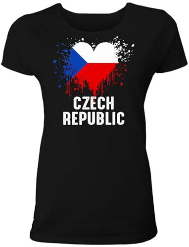 Damen T-Shirt mit Tschechien Länder Fahne/Flagge in Herzform für Fans & Supporter und Fußball EM WM - auch als Geschenk für Fußball Trikot Fans