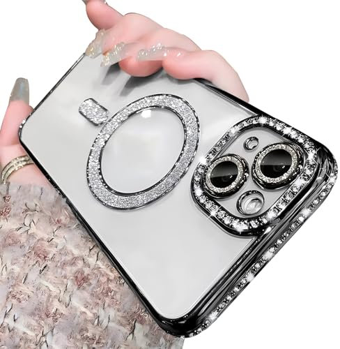 Rokmym Case Compatible with iPhone 14 Pro Max Transparent with Mag-Safe Mobile Phone Case Bling Diamond Glitter Camera Protection Soft TPU Bumper Shockproof Cover Case Protective Case for iPhone 14