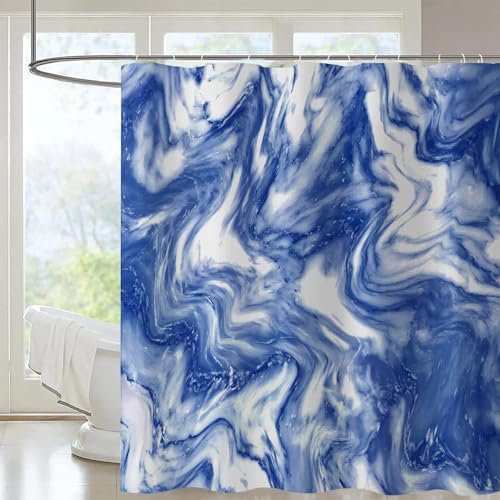 FAIRYGATE Duschvorhang 180x180 Weiß und Blau Marmor Modern Abstrakt Duschvorhänge Anti Schimmel Wasserdicht Polyester Stoff Waschbar Bad Vorhäng für Badzimmer mit 12 Haken B9009