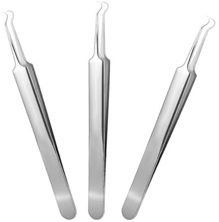 Lot de 3 pinces à épiler en acier inoxydable pour enlever les points noirs, les comédons, les points noirs, l'acné, les points noirs, les points noirs, pince à épiler incurvée unisexe
