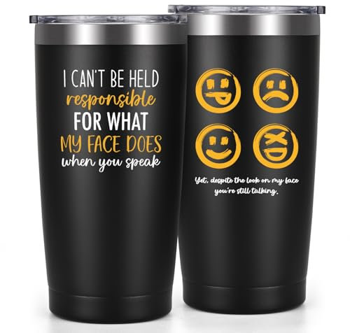 Livole Gifts for Men, Him, Colleagues Christmas, Secret Santa Gifts for Work Colleagues, Mens Gift, I Can’t Be Held Responsible for What My Face Does, Funny Work Mugs for Men, 20oz 600ml Travel Mug