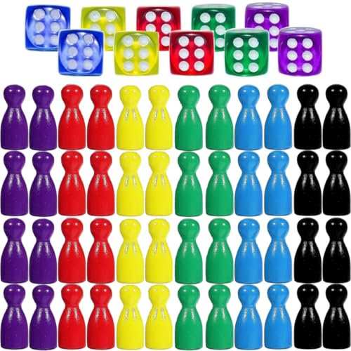 EYVRPAU 10 Stück Würfelset und 24 Spielsteine, Spielwürfel, Acryl, Würfelspiel, Tischspiel (Farbe)