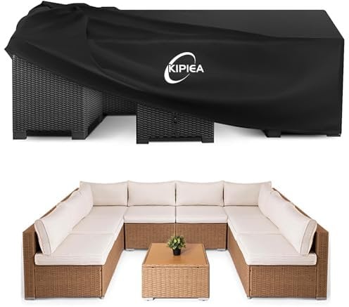 Kipiea Housses Salon de Jardin Exterieur Imperméable, Carré Housses Table de Jardin Coupe-Vent, 420D Tissu Oxford Bache De Protection Salon de Patio Exterieur, Anti-UV- 300x300x71cm