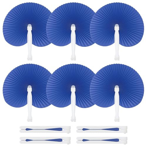 PATIKIL Round Shaped Paper Hand Fans, 20 Pack Bulk Folding Fan Handheld with Plastic Fan Handles for Wedding Party Decoration Birthday Guest Favors DIY Supplies, Light Blue