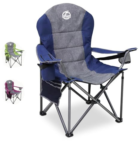 Northroad Übergroße tragbare Campingstuhl,voll gepolsterte Outdoor-Klappstuhl Unterstützung 350LBS,Heavy Duty Lawn Chair mit Becherhalter, Kühltasche, Lendenwirbelstütze, Kopf Tasche für Erwachsene