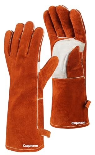 Cxqunzon MIG Welding Gloves for Men, Fireproof Leather and Stitching | Thick Premium, Heat Resistant Glove for Stick, Fireplace, BBQ, Forge, Wood Stove, Oven, Stick Welding, Forge, Dry Ice