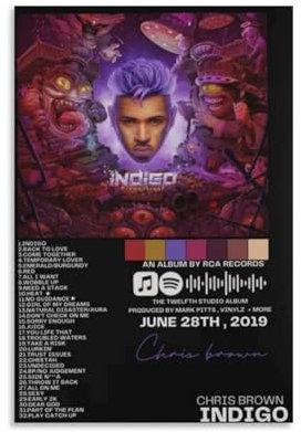 LRXDECOR Chris Brown-Indigo Poster, POP Musik Album Cover Leinwand Poster, Wandkunst Druck für Schlafzimmer Haus Ästhetisches Dekor 50 x 75 cm ohne Rahmen