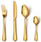 Gold Cutlery Set, NINIROR 16 Piece Stainless Steel Flatware Set Silverware Set for 4 People Include Spoon Knife and Fork Sets Mirror Polished Dishwasher Safe Modern Design
