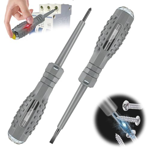 2 in 1 High Torque Strong Magnetic Screwdriver Electricity Detector, 2025 New Voltage Tester Tool, Live Wire Sensor Pen, Compact Anti-Slip Grip, Detect Current Screws, Home Auto Use (Gray)