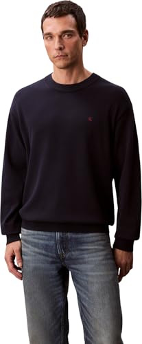 Calvin Klein Herren Pullover Relaxed Crewneck aus Baumwolle, Blau (Dark Sapphire), 2XL