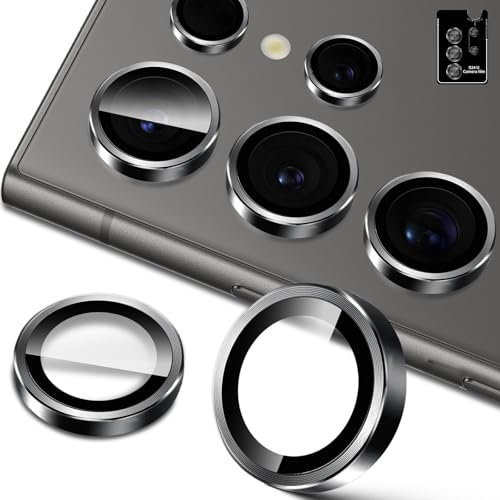 Lutree for Samsung Galaxy S24 Ultra 5G Tempered Glass Camera Protector, 9H Hardness HD Individual Lens Film, Metal Ring + Protective Glass, Anti-Scratch Camera Protection -Black
