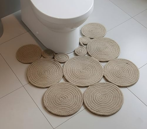 SHIVERO HOMES Boho-Badematte aus Jute, handgefertigt, waschbar, moderner Badezimmerteppich, doppelseitig, gewebt, Boho-Badezimmer-Dekor (Beige)