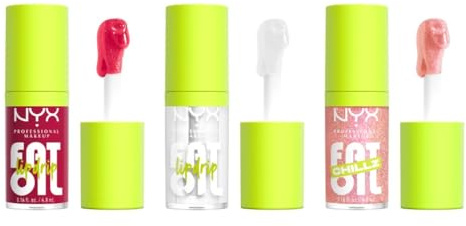 NYX Professional Makeup Holiday Fat Oil Trio Kit Giftset, Lip Gloss with 3 High-Shine Shades, Up to 12HR Intense Hydration & Non-Sticky Finish for Soft, Shiny Lips Vegan, Cruelty-Free, Gift-Ready | Squalane Raspberries Oil, Intense Non-Sticky Shine, Vegan Formula, Limited Edition Set 3 Shades
