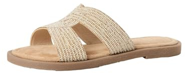 Tamaris Damen Pantolette Leder flach, beige, 42 EU