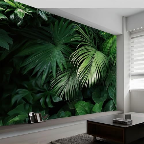Fototapete Tropische Pflanzen Grüne Blätter Wald 3D Wandbild, Naturlandschaft Vlies Tapeten Wandtapete, Fotoplakat für Wohnzimmer Küche Schlafzimmer Wandkunst Art Fototapete 500 x 280 cm