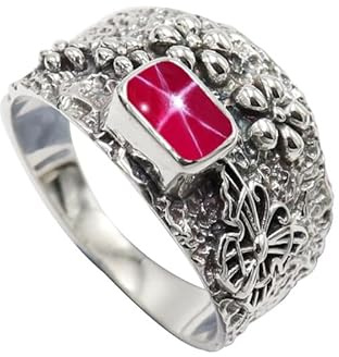 JEWELFORCE de méditation avec pierre de Saphir étoilé rose Linde synthétique Bague plaquée argent hommes et femmes bijou JSR-1122BH_75 (23.9)