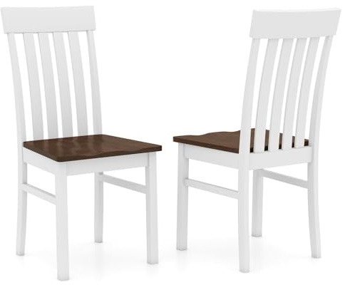 GIANTEX Esszimmerstühle 2er Set, Küchenstuhl mit Hoher Rückenlehne, Esstisch Stühle Holz, Essstühle bis 150 kg Belastbar, Holzstühle Armlose Stühle für Küche Esszimmer, 44 x 50,5 x 97 cm, Weiß+Walnuss