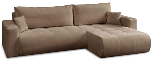 Lookway modernes Ecksofa Cloud II XL mit Schlaffunktion & Bettkasten - L-Form Eckcouch 280 cm mit Stauraum, modernes Schlafsofa 120x235 cm, mit Kissen, universell montierbar (Nussbraun - Vibe 19)