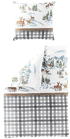 Traumschlaf Flauschige Biber Bettwäsche Rentiere aus 100% Baumwolle mit Reißverschluss 155x220 cm + 80x80 cm