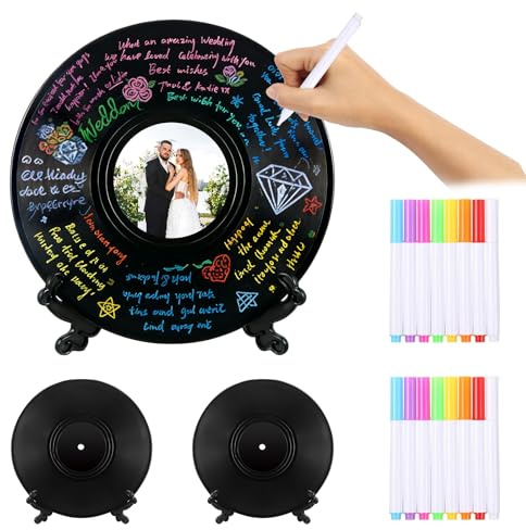 2 Stück Gästebuch Vinyl Schallplatte Alternative zum Hochzeitsgästebuch Personalisiertes Foto Hochzeit Gästebuch Alternative mit Stift und Halterung für Hochzeitstag Geburtstag Party Babyparty