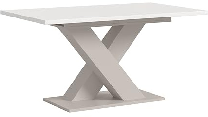 xonox.home – Esstisch Motion 150-190x76x90 cm in Weiß und Kaschmir Nachbildung – Ausziehbarer Tisch mit X-Fußgestell – modern & klassisch – EIN Heller Blickfang für Küche und Esszimmerbereiche