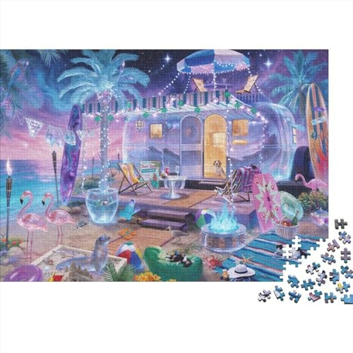 Beach Camper 1000 Pieces Jigsaw Puzzle Thick Cardboard Beach Camper for Puzzle Enthusiasts Mindfulness Non-Toxic Glare-Free 38x26cm/1000pcs
