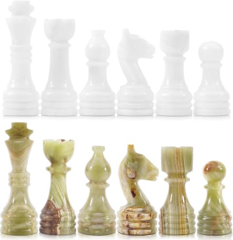 Radicaln Marmor-Schachfiguren, 8,9 cm, weiß und grün, handgefertigte, Marmor-Schach Figuren und -Spiel für Erwachsene, Brettspiel