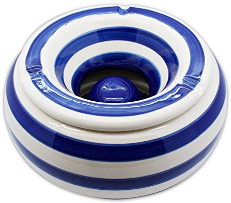 XXL Aschenbecher Durchmesser 12 cm im maritimen Stil, blau/weiß, gestreift, Modell Admiral