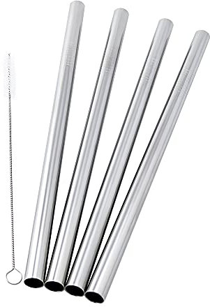 4 Stainless Steel Straws Big Straw Extra Wide 1/2 x 9.5 Long Thick FAT - CocoStraw Brand