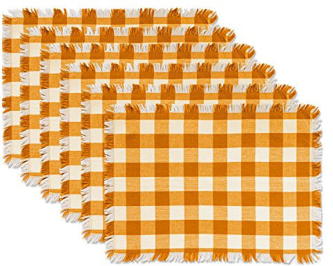 DII CAMZ37572 Schwere Fransen MT Check S/6 Platzdeckchen, Karierte Kürbisgewürze, 6 Stück