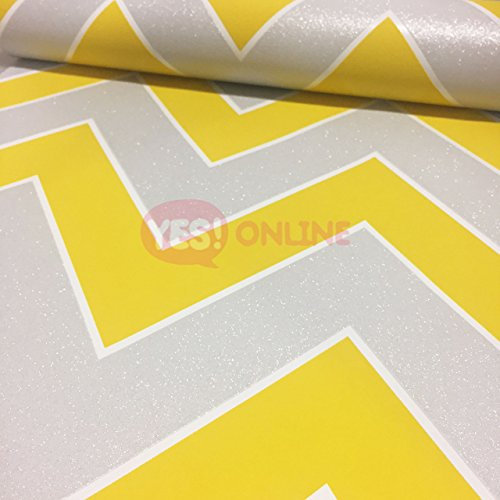 METROPOLIS BY MICHALSKY LIVING Zig Zag Chevron Wallpaper Textured Vinyl Metallic Glitter Sparkle Yellow Silver