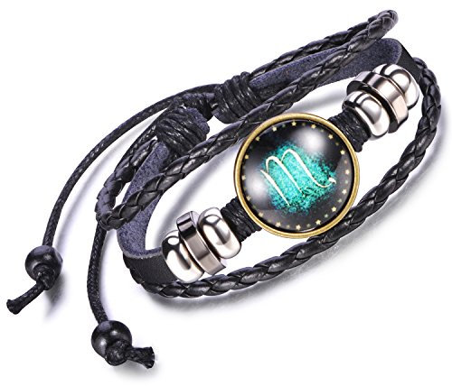 Feilok Elegant 12 Sternbild Skorpion Unisex Verstellbar Armbänder Armband Legierung Leder Beads Seil Armkette Armreif, Farbe: Schwarz und Blau