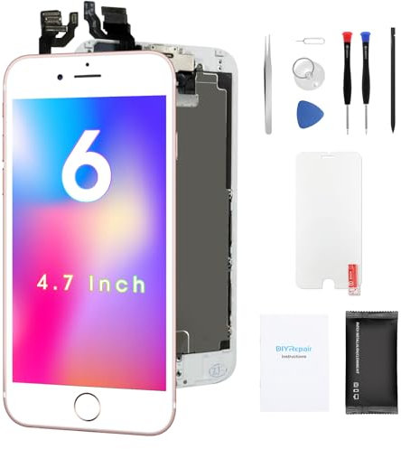 Premium Bildschirm Ersatz für 4,7 Zoll LCD Touch Digitizer Komplettes Display Glas Montage mit Ohrstück, Frontkamera, Näherungssensor, gehärtetes Glas, Reparaturwerkzeug, einfache Anleitung (weiß)