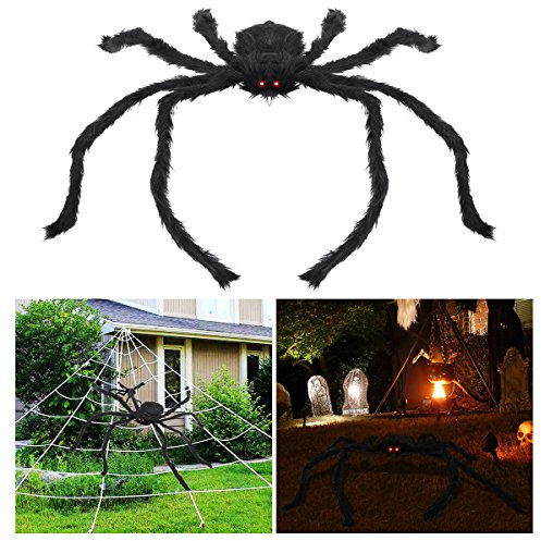 Halloween Haarige Spinne 1 Meter Long Riesenspinne mit Glühenden Augen Gruselige Plüsch Spider für Halloween Dekoration(Schwarz)