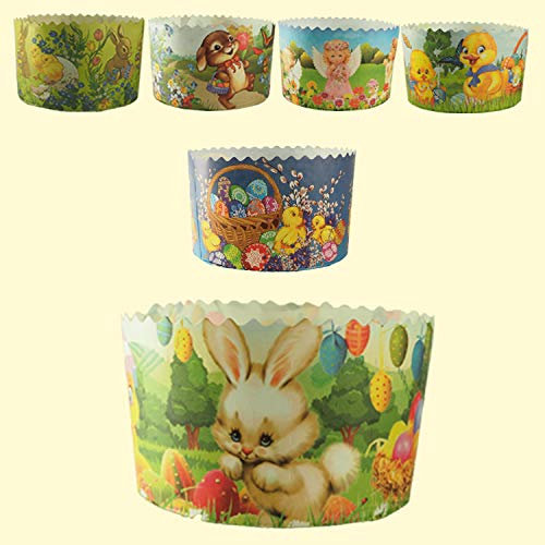 Slco 5er Set Backform aus Papier für Kinder *Panettone* Ostern Kuchen Motiv D-9cm