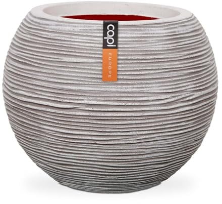 Capi Europe - Gefäß Kugel Rib NL - 40x32 - Elfenbein - Öffnung Ø24 - Blumentopf für den Innen- und Außeneinsatz - Bruchsicher - 100% recycelbar - KOFI270