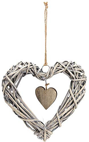 matches21 Hänge Deko Herz aus Weide geflochten Weidengeflecht & Holz mit Aufhängekordel 1 STK. Grau 25x25x4 cm