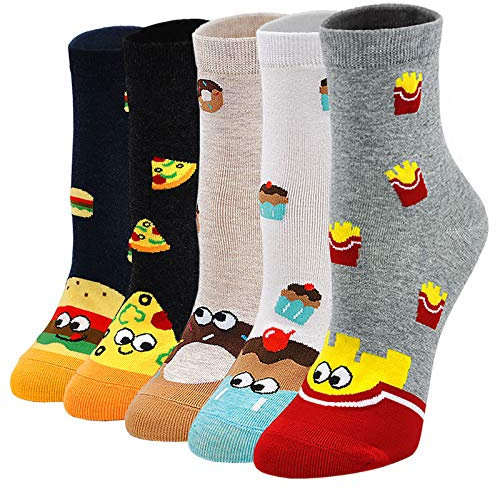 LOFIR Lustige Bunte Socken Damen Tier Muster Niedlich Socken aus Baumwolle Süß Karikatur Kawaii Katze Socken Neuheit Socken Geschenk für Mädchen Damen, Größe 35-41, 5 Paare
