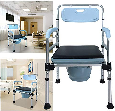 Froadp Chaise Percée de Toilette en Aluminium Réglable en Hauteur Antidérapante Ergonomique Chaise de Douche Portable avec Dossier d'accoudoir et Capacité de Charge du Jusqu'à 200KG(sans Roues)