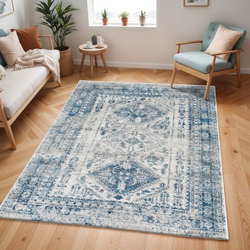Livabliss Neelam Habana Vintage Rug, Living Room – 120x170 cm, Blue & Grey