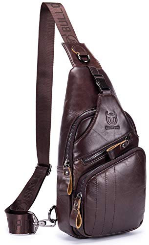 BULLCAPTAIN Leder-Umhängetasche für Herren, lässig, Umhängetasche, Brusttasche, Reisetasche, Tagesrucksack, Braun, Small