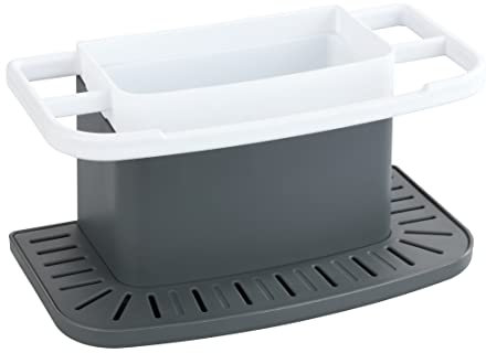 WENKO Spülbeckenorganizer Cosmo, praktischer Spül-Organizer aus hochwertigem Kunststoff, Spülbecken-Caddy mit viel Stauraum für Spülmittel, Spültuch, Schwamm mit 21 x 11 x 11,5 cm in Grau