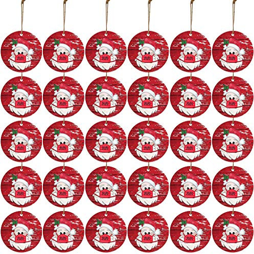 Xniral 2020 Weihnachtsmann Tr鋑t Eine Maske Weihnachtsschmuck Runder Anh鋘ger f黵 Weihnachtsbaum Weihnachtsdeko(B,30 STK)