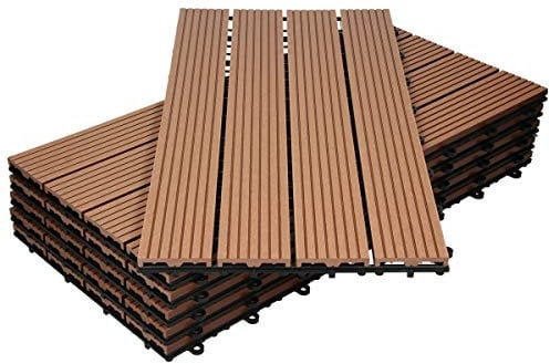 ECD Germany WPC Carreaux 60x30 cm - 6 Pièces par 1m² - avec Aspect de Bois - Marron Clair - Dalles avec Système de Drainage - pour Terrasse de Balcon Patio Jardin Piscine - Carreaux de Sol Extérieur