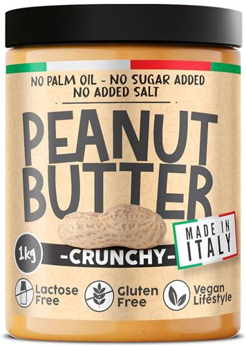 BURRO DI ARACHIDI Proteico Senza Zuccheri Crunchy • 1kg Peanut Butter Qualità Italiana • Burro d’Arachidi 100% Naturale Senza Olio di Palma Degrassato • Crema Proteica di Arachidi Spalmabile